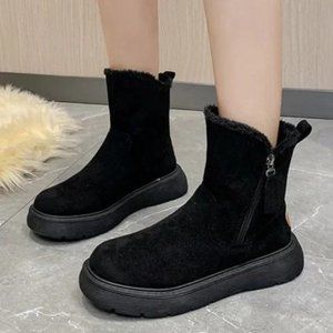 fleece side zip snow boots high top cotton shoes